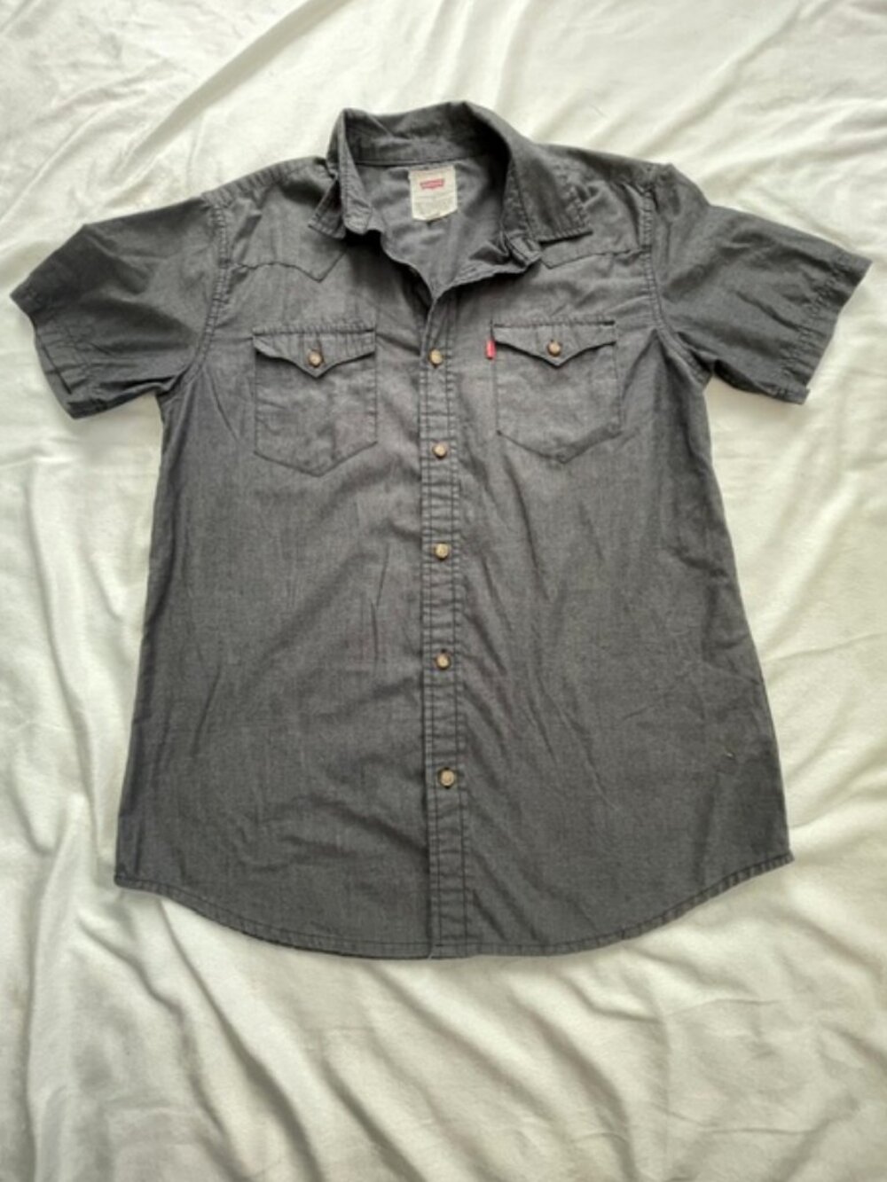 Levi's Western Shirt Men's Button-Up Short Sleeve Cotton, Gray, Size S